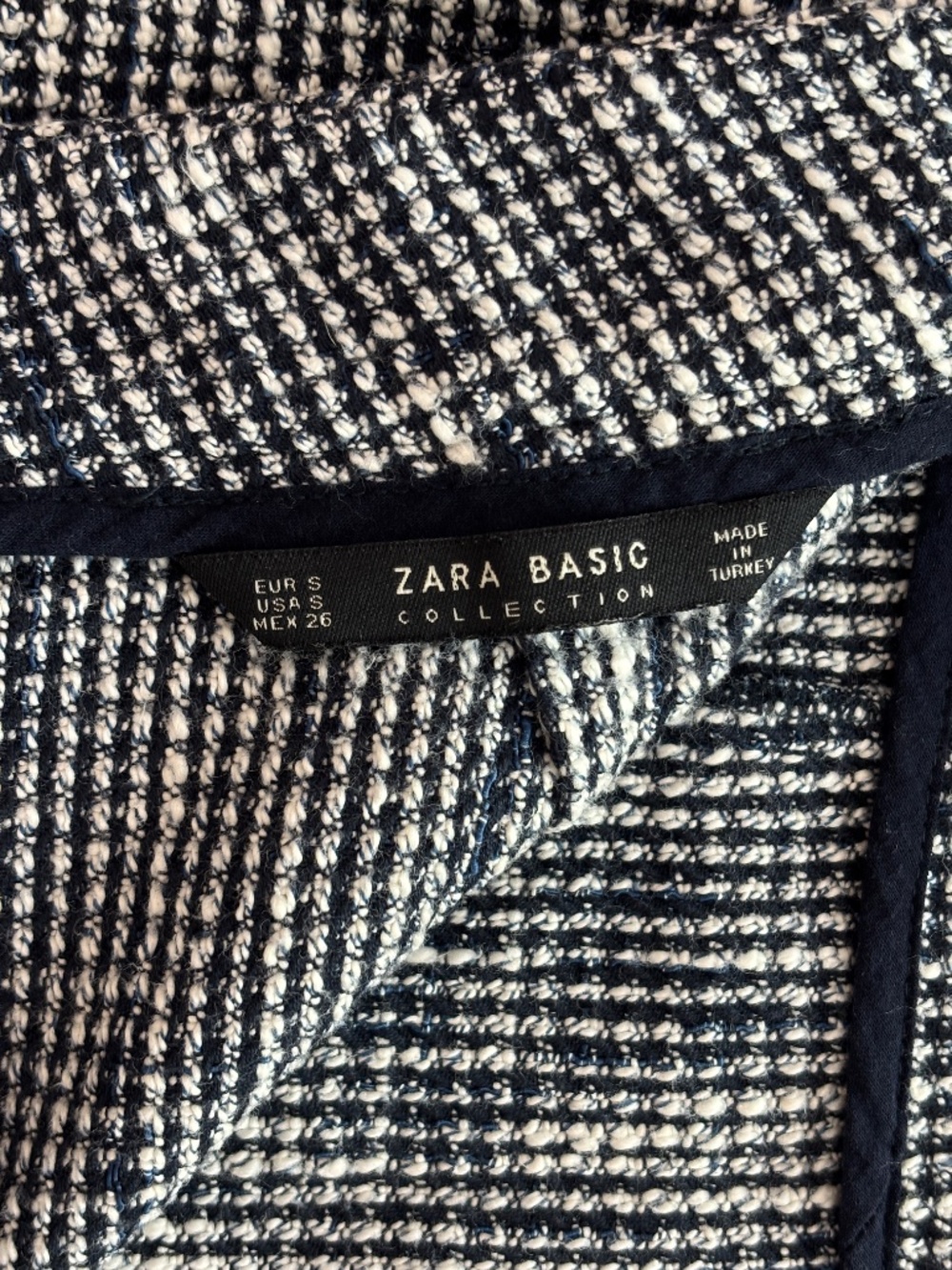 Zara Fringe Seamed Mini Skirt - Blue & White Tweed Size S - Picture 8 of 8
